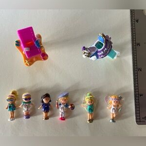 Lot of 6 vintage Polly Pocket dolls and 2 adjustable rings